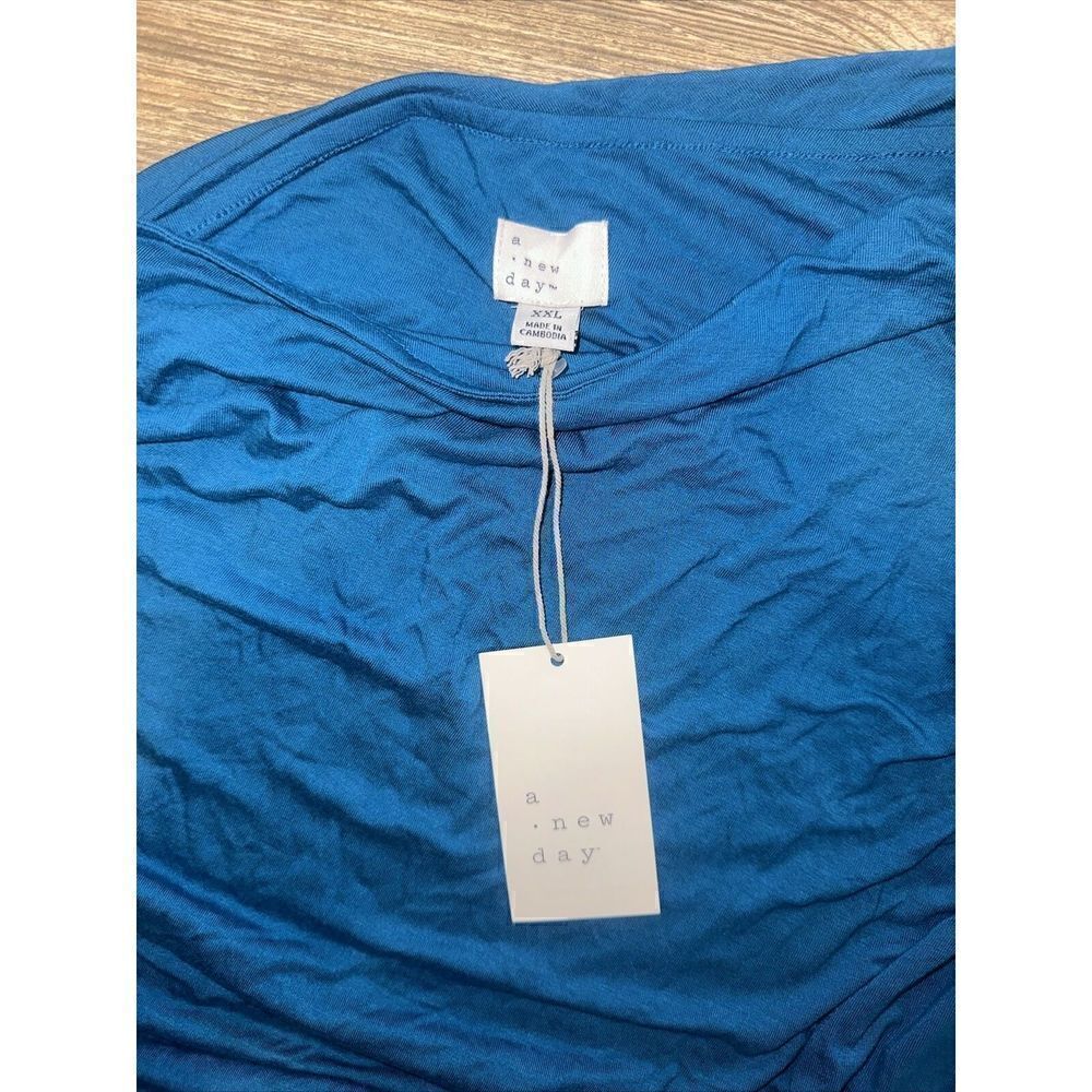 Women's Ruched Knit Mini Dress - A New Day Teal XXL. NWT. M - Picture 5 of 6